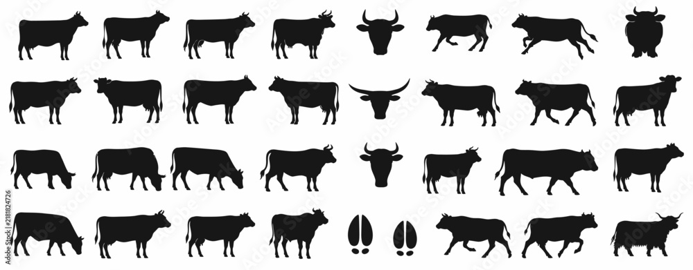Obraz premium Cow Silhouette Collection with Farm Animal Designs