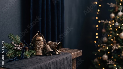 3d Christmas Day abstract background new 2026 Decorative metal lantern with greenery and christmas lights background illustration