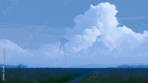 Giant Alien Creature Beneath Towering Summer Clouds