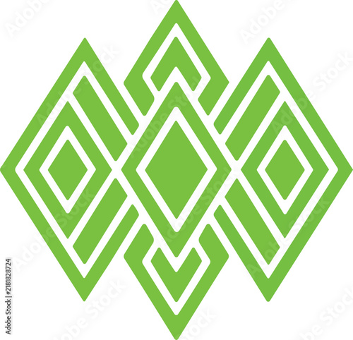 Green tribal diamond pattern symbol graphic for bohemian style craft embroidery design.