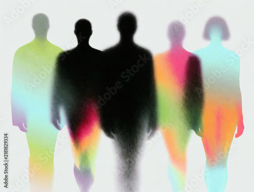 Abstract Blurred Human Silhouettes with Colorful Aura Energy