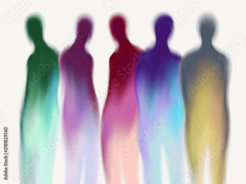 Abstract Blurred Human Silhouettes with Colorful Aura Energy