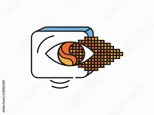Digital Vision Pixel Transformation Eye Icon, Futuristic Technology Data Stream Symbol