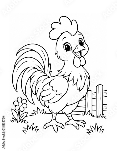 Cute Farm Animals Coloring Book Page Set Illustration