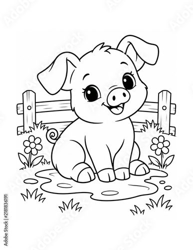 Cute Farm Animals Coloring Book Page Set Illustration