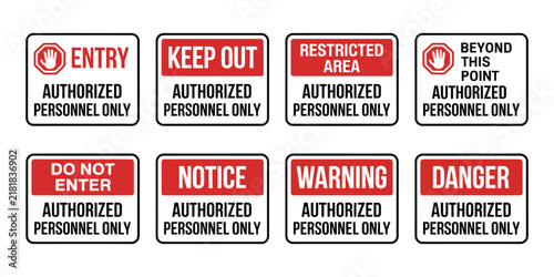 Картината върху платно Authorized personnel only signs, restricted access warning symbols for secure ar