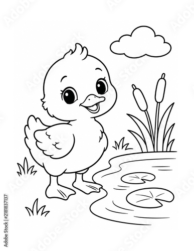 Cute Farm Animals Coloring Book Page Set Illustration