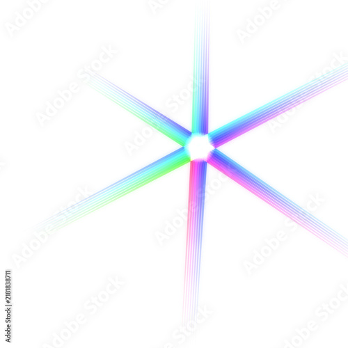 Konstfotografi Six pointed star shape with rainbow gradient light rays radiating from a central