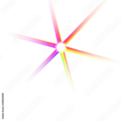 Konstfotografi Six pointed star shape with rainbow spectrum light beams radiating from a centra