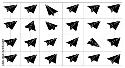 Paper airplanes in a grid pattern