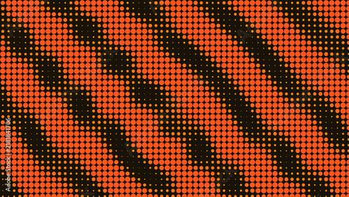 Canvastavla Diagonal pattern of orange circles on a dark background, creating a halftone eff