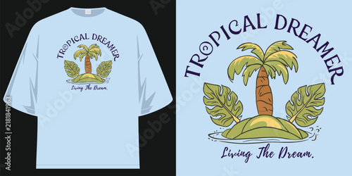 Canvastavla retro vintage tropical dreamer island beach summer vacation graphic illustration