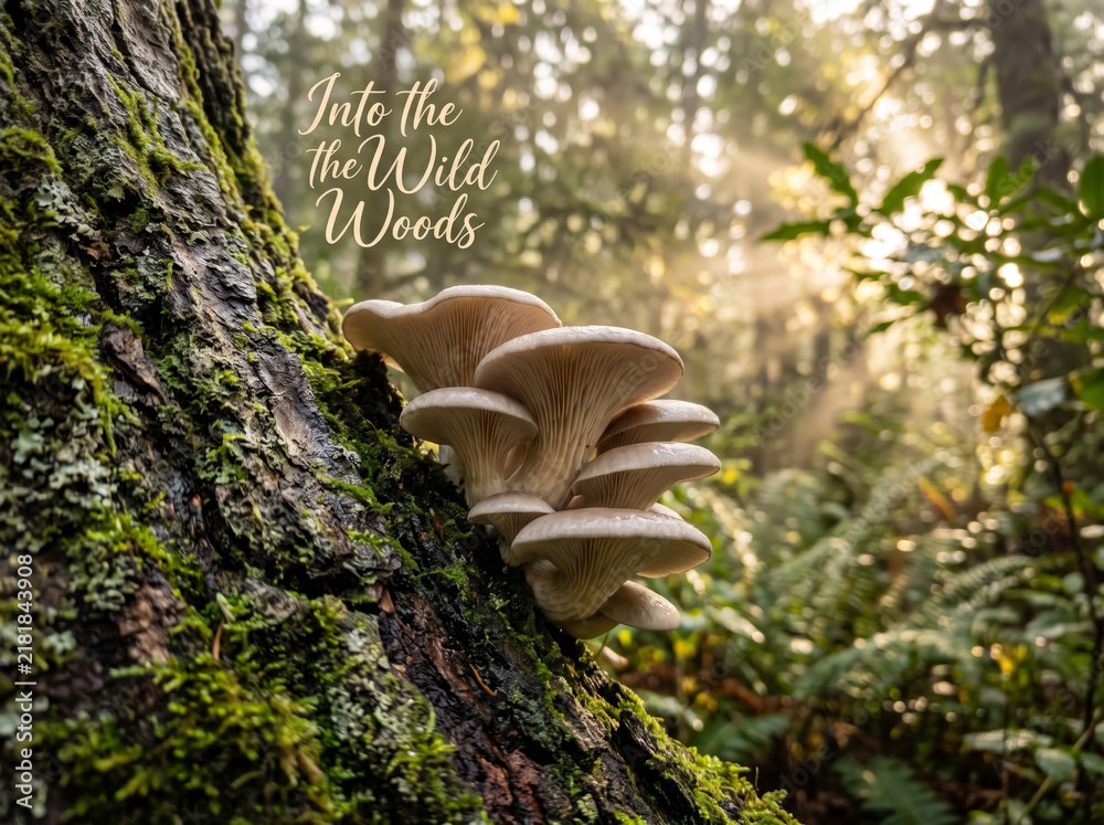 Fototapeta premium Wild Woodland Mushrooms Growing on Tree Bark in Forest