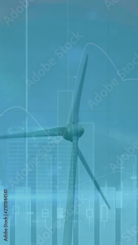 Animation of financial graphs over wind turbine