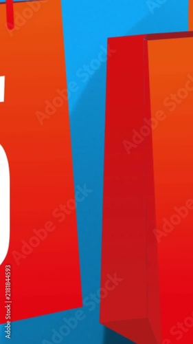 Animation of 50 percent discount symbol on shopping bags against abstract background