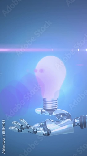 Animation of robot's arm and light bulb with data processing