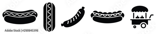 Set of black hot dog and fast food vector silhouette icons