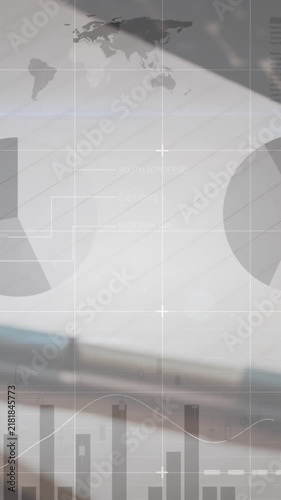 Animation of infographic interface over pen on notepad with keyboard