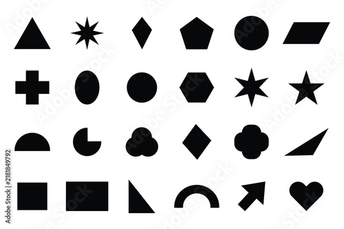 Black Geometric Shapes Icons Set Silhouette Collection.
