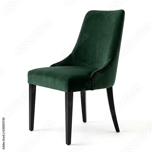 Elegant Dark Green Velvet Dining Chair Isolated Against A Crisp White Background Studio Shot