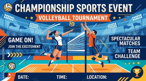 Dynamic Volleyball Championship Tournament Sports Event Illustration