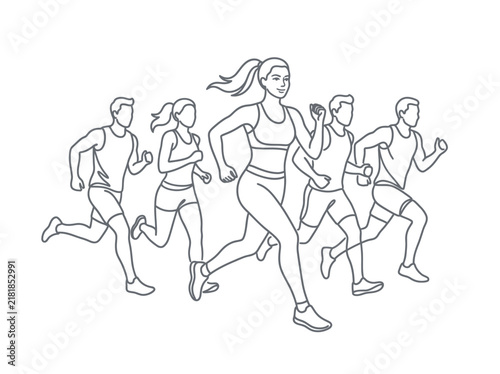 Energetic Athletes In Motion Running Together In A Dynamic Line
