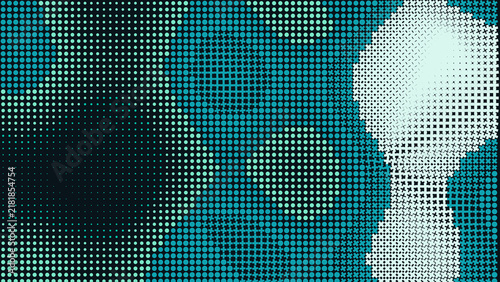 Teal halftone spiral background, with swirling dot, pattern, dark circular, vortex abstract geometric, radial motion texture effect