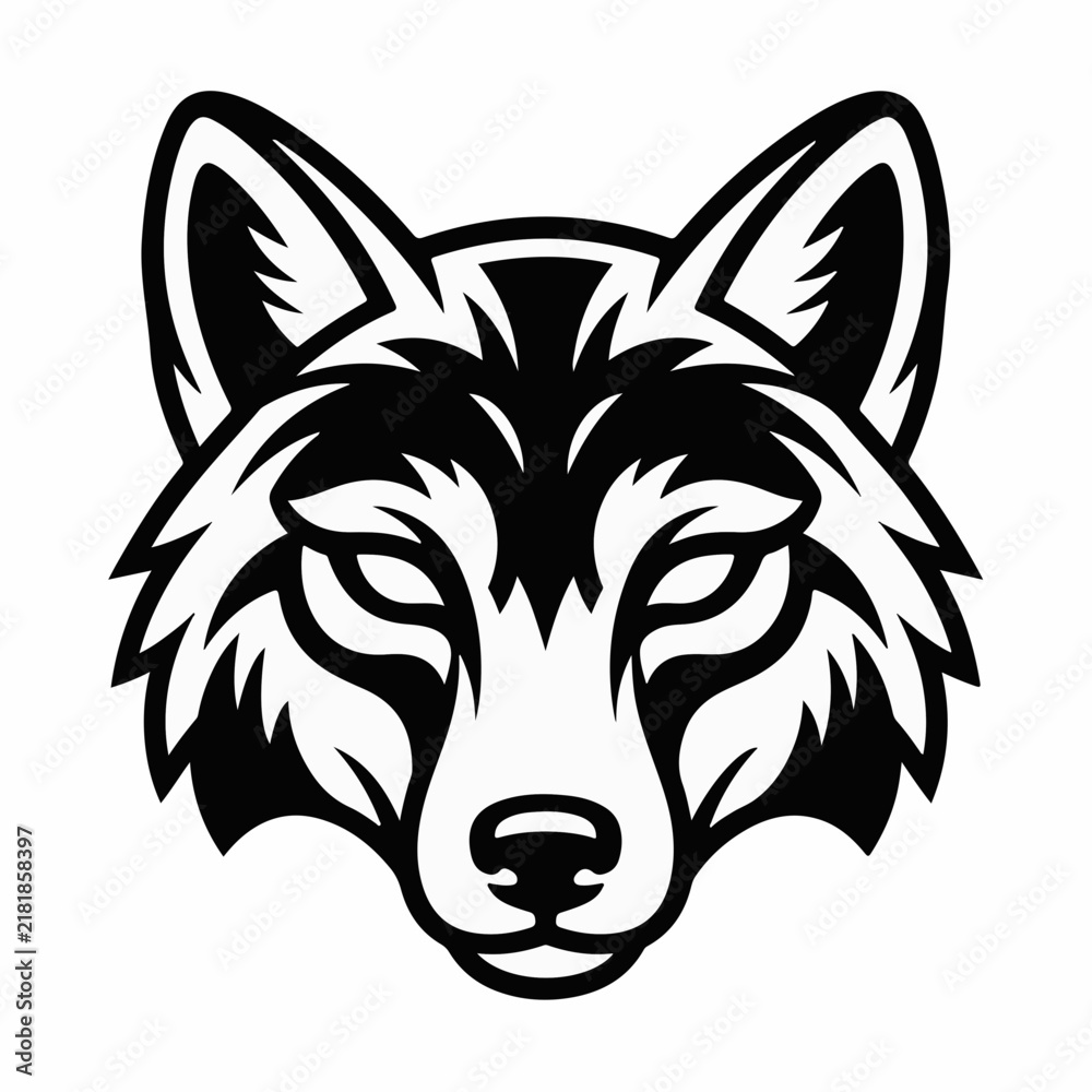 Fototapeta premium Wolf mask line icon. Wild animal head logo or mascot. Black and white vector illustration