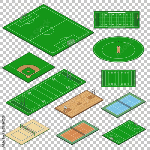 Diverse Sports Fields Collection isometric Views For Digital Applications