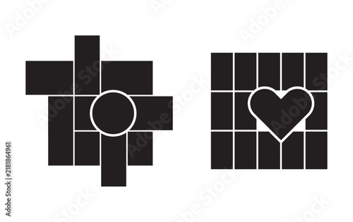 Geometric Photo Collage Frame Template with Circle and Heart Shapes.