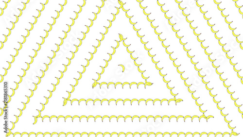 Foto Geometric background with small bananas arranged in concentric triangle frames
