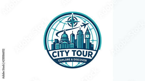 City Tour Logo Design With Airplane And Compass Elements