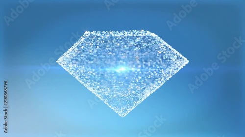 Abstract blue diamond shape made of glowing particles