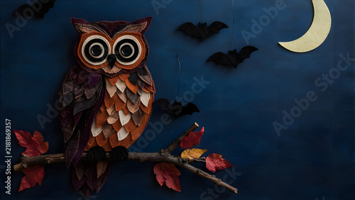 Layered Fabric Owl Art halloween theamed, spooky decoration, horror night, created with generative ai