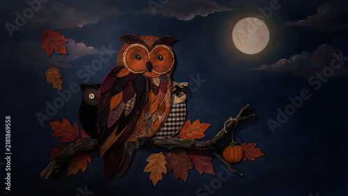 Layered Fabric Owl Art halloween theamed, spooky decoration, horror night, created with generative ai