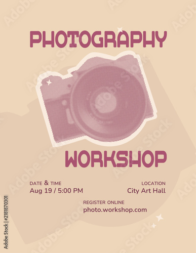 Retro Photography Workshop Poster Template with Camera Halftone Effect