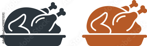 Roasted Turkey Icon in Roasting Pan with White Background Isolated