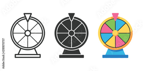 Fotografie Lucky wheel prize draw icons, spinning wheel symbols for gaming rewards, random selection, contests, giveaways, winning, entertainment, and promotional events