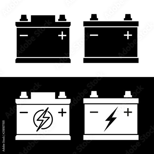 Battery (accumulator) icon. Low-voltage battery. Symbol for energy or charge. Attribute of a car, machine, or engine. Raster.