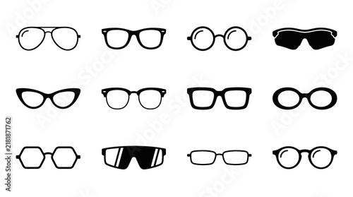 Professional Set of 12 Black and White Line Art Glasses Frames for Design or Branding Projects with high quality professional line art symbols for modern creative design and digital branding projects