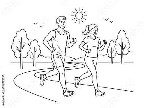 Active Couple Jogging Together Outdoors In A Scenic Park