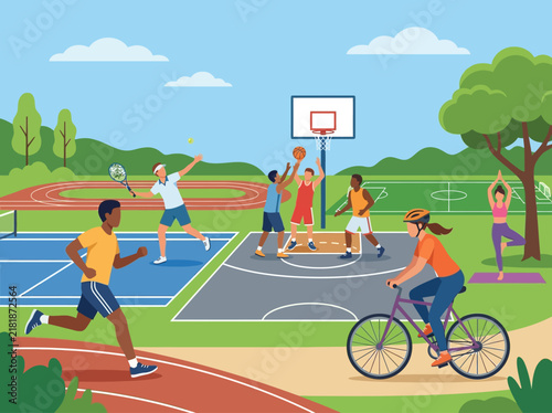 Active Lifestyle And Recreation In A Sunny Park Setting