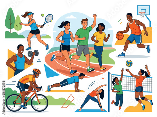 Active Lifestyles And Diverse Sports Activities In Vibrant Illustration