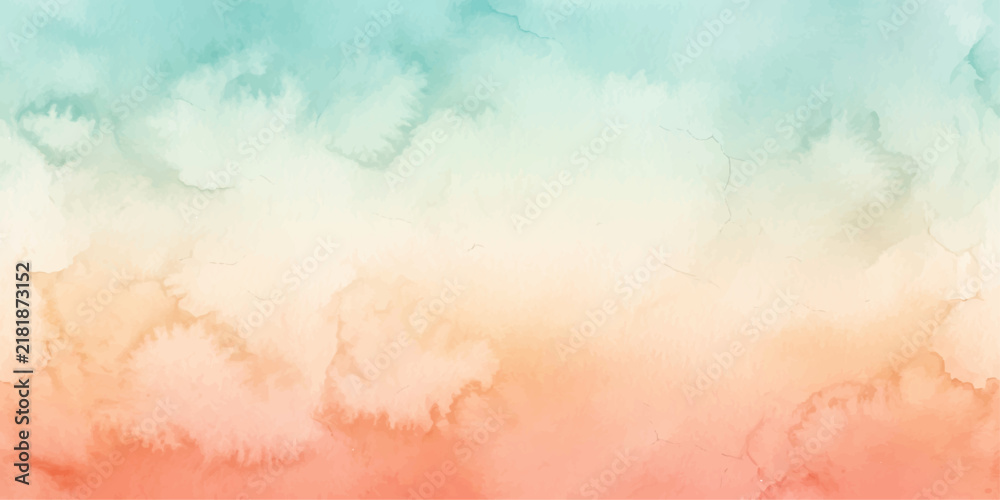 Obraz premium A soft watercolor wash blends serene turquoise and warm peach hues, creating an abstract gradient background that evokes a sense of calm and gentle beauty.