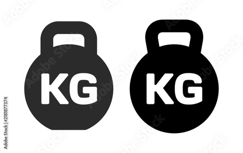 A weight or kettlebell icon. Symbols of kilograms, kg or tonnes. Symbols of great weight, force, or ponderosity. A kettlebell athlete's equipment. Raster.