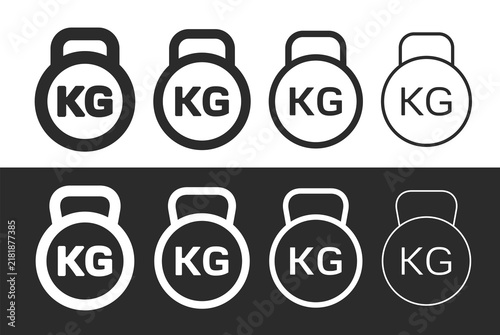 A weight or kettlebell icon. Symbols of kilograms, kg or tonnes. Symbols of great weight, force, or ponderosity. A kettlebell athlete's equipment. Raster.
