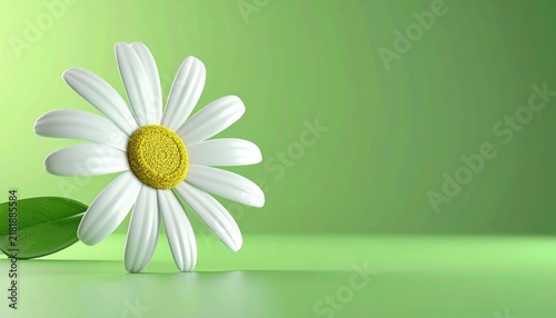 Chamomile flowers icon, 3D Illustration, isolated on shiny green background, natural beauty concept