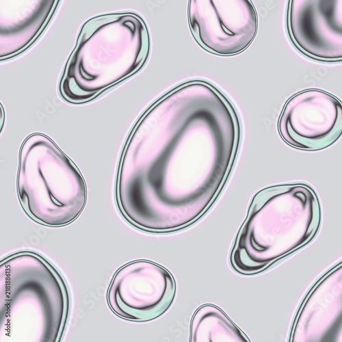 Pearl liquid metallic pink chrome drops seamless pattern on grey background