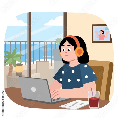 young woman working on laptop