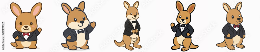 Obraz premium A set of cute and adorable kangaroo vectors wearing tuxedos.